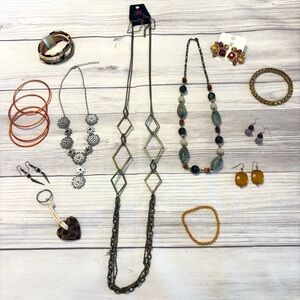 Lot of Warm Tone Fall Orange Jewelry 15 Pieces Necklaces Earrings Bracelets